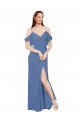 Mock-Wrap Off the Shoulder Long Chiffon Bridesmaid Dress with Side Slit