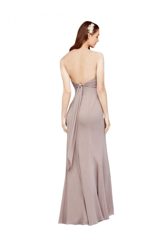 Fit and Flare Long Chiffon Bridesmaid Dress / Prom Dress with Sash and Open Back