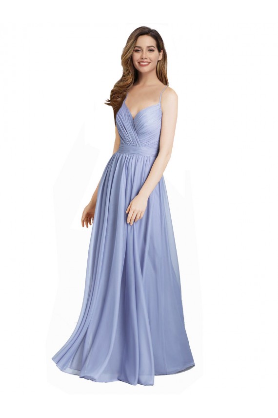Ruched Criss Over Bodice Chiffon Bridesmaid Dress with Lace Open Back