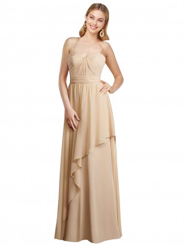 Draped Long Chiffon A-Line Dress with Cascading Ruffles