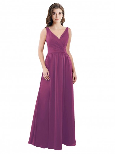 Long Chiffon A-Line Bridesmaid Dress with V-Neck Wrap Bodice