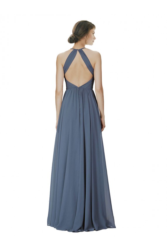 Halter Neck Ruched Bodice Chiffon Bridesmaid Dress
