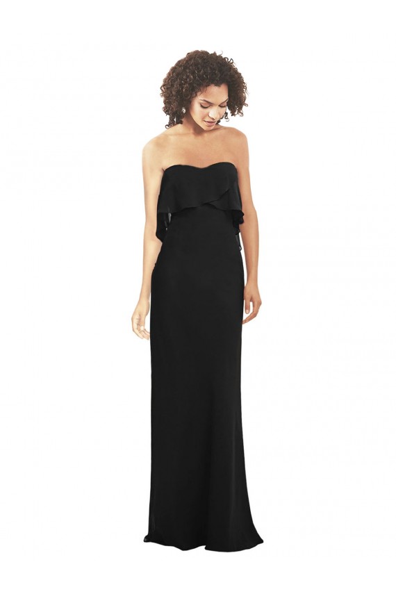 Strapless Chiffon Bridesmaid Dress with cascading Flounce Crop Top Bodice