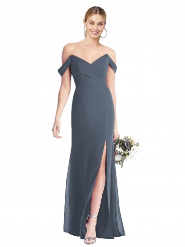 Off the Shoulder Criss Cross Bodice Trumpet Chiffon Bridesmaid Dress