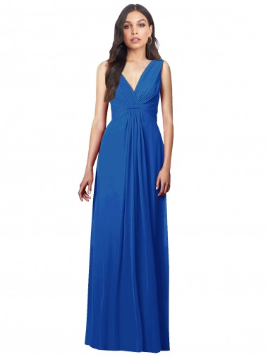 Draped V-Neck Shirred Chiffon Maxi Bridesmaid Dress