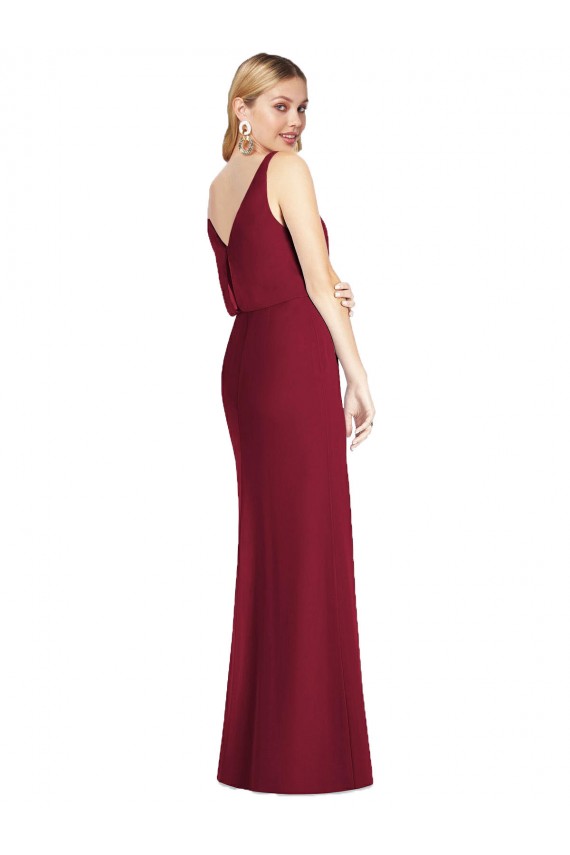 Blouson Bodice Chiffon Bridesmaid Dress with Front Slit