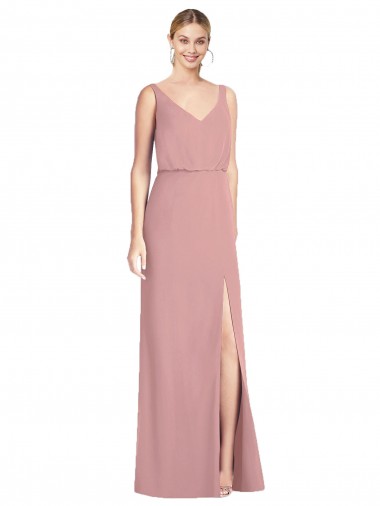 Blouson Bodice Chiffon Bridesmaid Dress with Front Slit