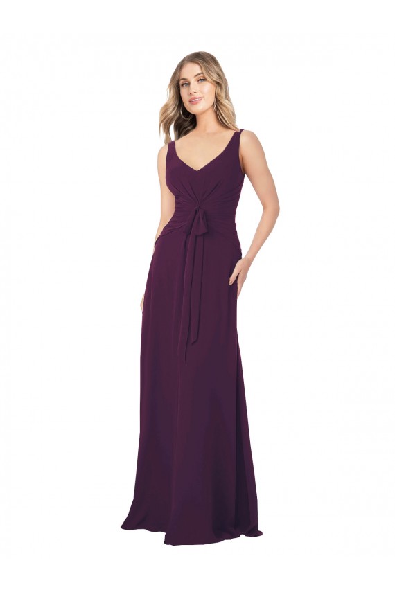 Long Chiffon Bridesmaid Dress with Front Bow
