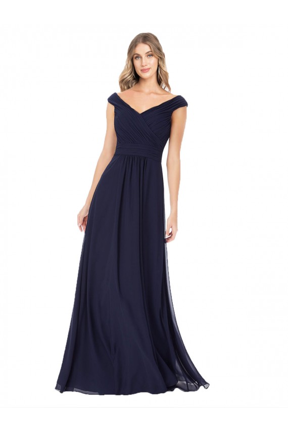 Off the Shoulder Classic Chiffon Bridesmaid Dress with Draped Bodice