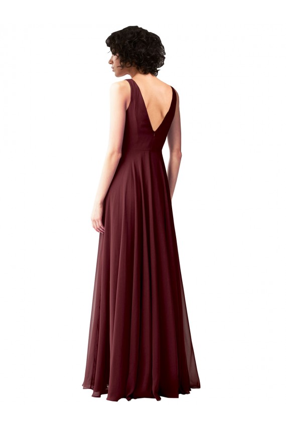 Draped Cowl Neck Long Chiffon Bridesmaid Dress with Wide Straps