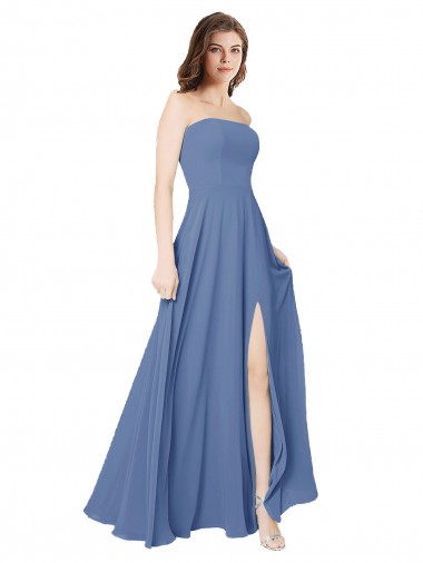 Strapless Long Chiffon Bridesmaid Dress with Front Slit
