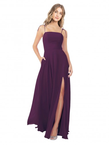 Chiffon Bridesmaid Dress with Front Slit and Keyhole Back