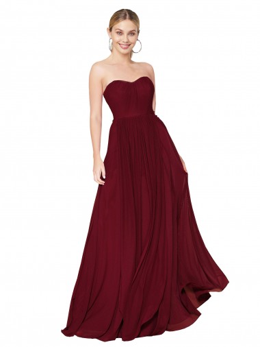 Draped Strapless Long A-Line Chiffon Bridesmaid Dress / Formal Prom Dress