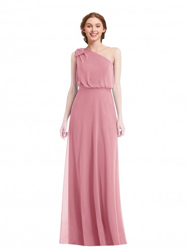 One Shoulder Bow Blouson Bodice Maxi Bridesmaid Dress