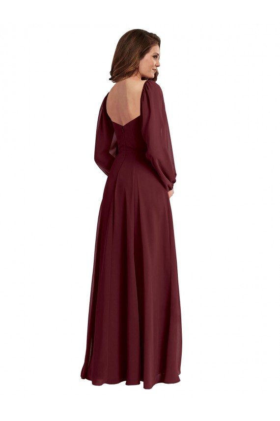 Sheer Long Sleeves Chiffon Bridesmaid Dress with High Slit