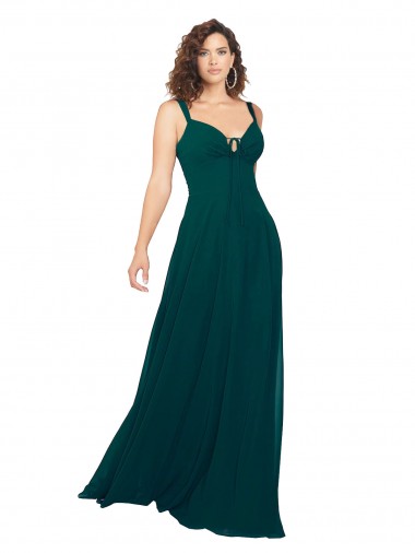Tied Bodice Sweetheart V-Neck Chiffon Bridesmaid Dress
