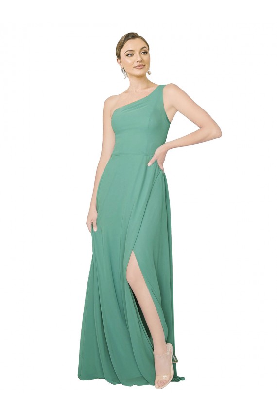 One Shoulder Asymmetric Chiffon Bridesmaid Dress with Pockets