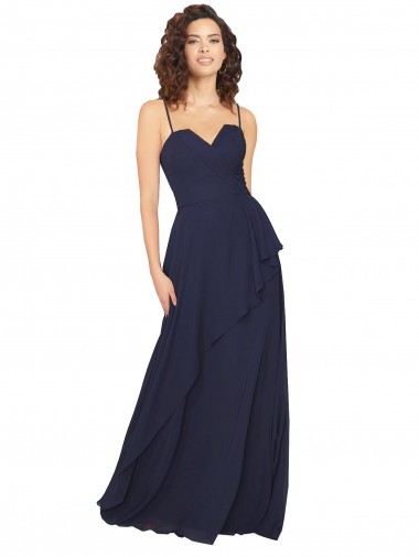 Ruffled Skirt Low Back Long Chiffon Bridesmaid Dress