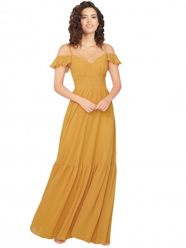 Ruched Keyhole Back Boho Chiffon Bridesmaid Dress