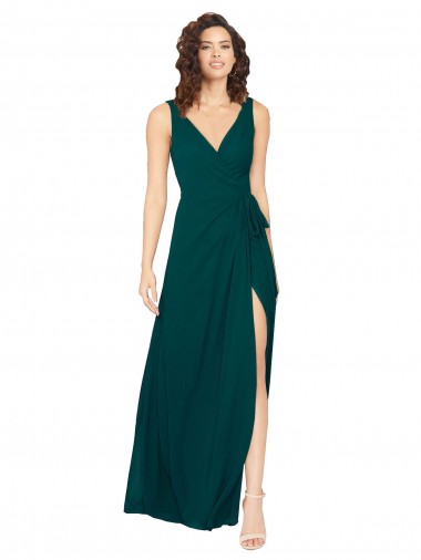 V-Neck Chiffon Bridesmaid Dress with Front Skirt Slit