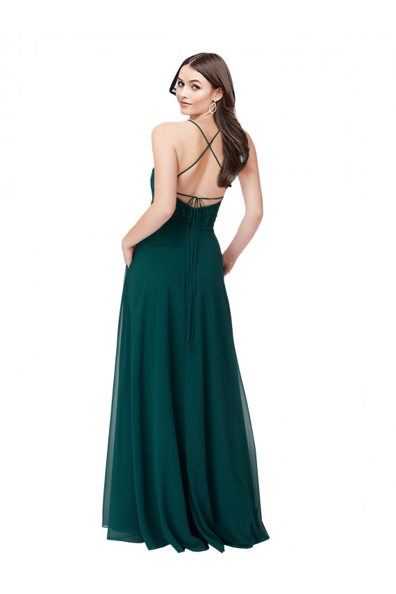Chiffon Bridesmaid Dress with Draped Surplice Bodice & Pockets
