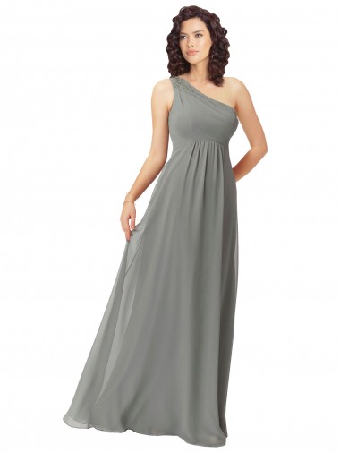 Embroidered One Shoulder Chiffon Bridesmaid Dress