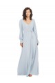 Long Sleeve Chiffon Bridesmaid Dress with Bow Detail