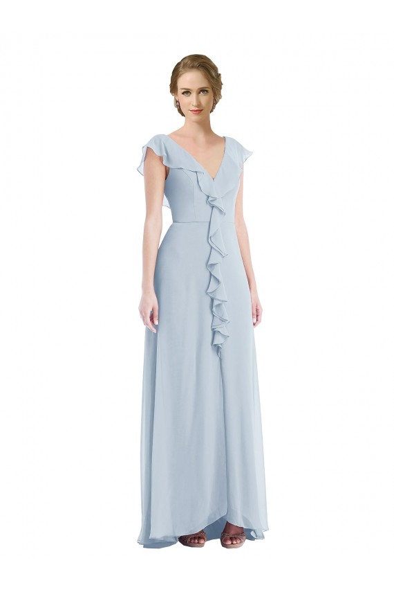 Ruffle Trimmed V Back Chiffon Maxi Bridesmaid Dress
