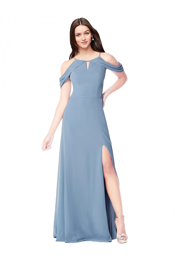 High Neck Chiffon Bridesmaid Dress with Draped Sleeves