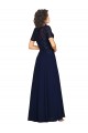 Short Sleeves A-Line Long Chiffon Bridesmaid Dress / Prom Dress with Beaded Bodice