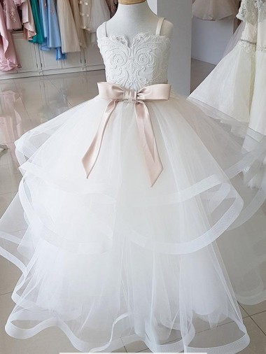 Ivory Ball Gown High Neck Floor Length Flower Girl Dress