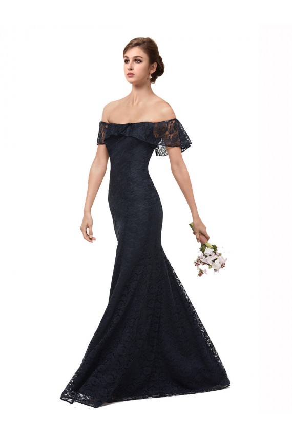 Off the Shoulder Long Lace Bridesmaid Dress / Prom Dress with Flutter Sleeves