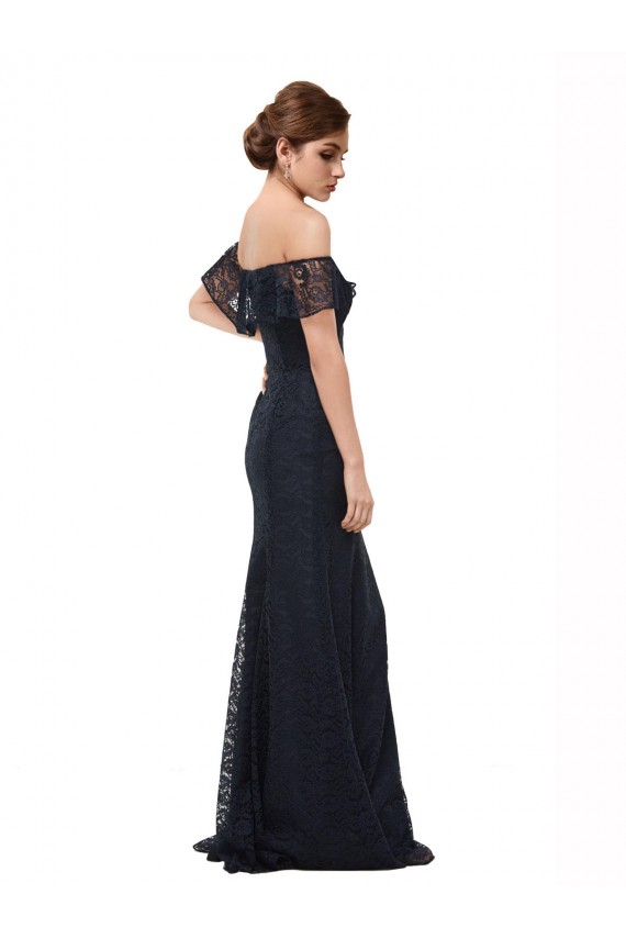 Off the Shoulder Long Lace Bridesmaid Dress / Prom Dress with Flutter Sleeves