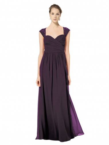 Long Chiffon Sweetheart Bridesmaid with Lace Straps and Keyhole Back