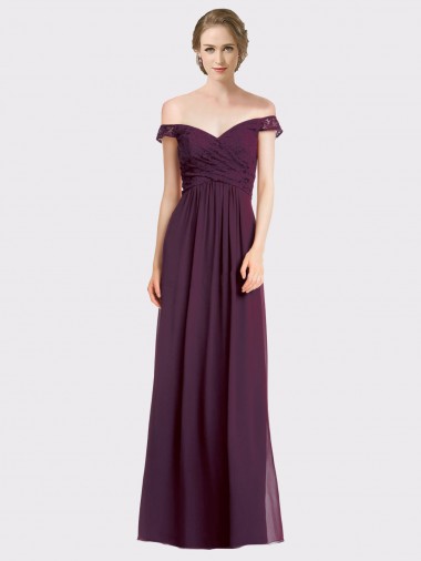Sweetheart Long Bridesmaid Dress with Off the Shoulder Cap Sleeve Lace Bodice