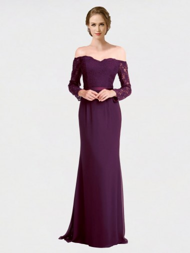 Full Length Long Bridesmaid Dress with Lace Off The Shoulder Bodice