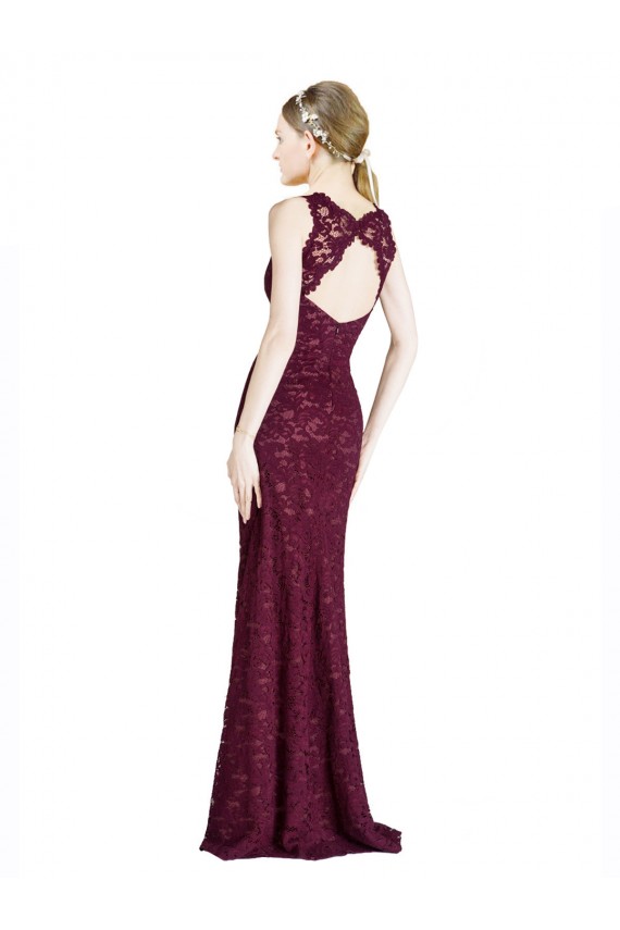 Long Lace Bridesmaid Dress / Prom Dress with Peekaboo Bodice and Keyhole Back