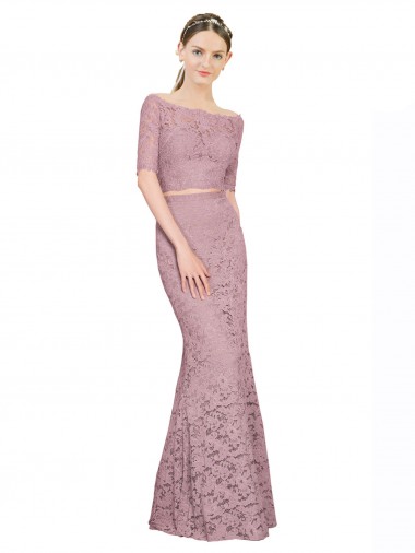 Short Sleeves Crop Top Mermaid Lace Bridesmaid Dress / Prom Dress
