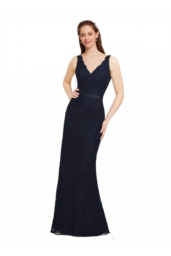 Lace Bridesmaid Dress with Satin Waistband and Open Back
