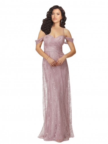 Sweetheart Chantilly Lace Bridesmaid Dress with Off the Shoulder Sleeves