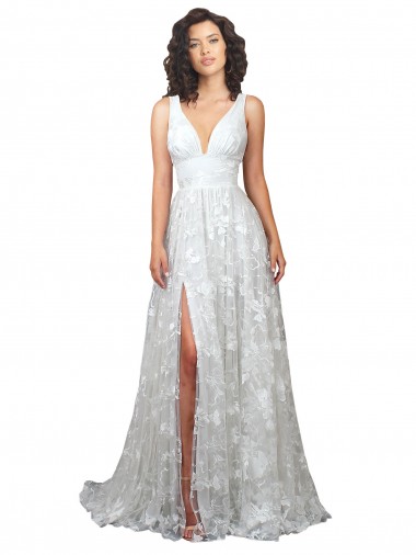 Plunging V-Neckline Wedding Dress with Slit
