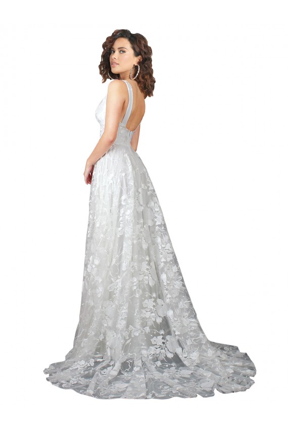 Plunging V-Neckline Wedding Dress with Slit