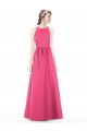 Jewel Neck Keyhole Back Sleek Long Satin Bridesmaid Dress