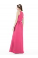 Jewel Neck Keyhole Back Sleek Long Satin Bridesmaid Dress