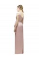 Sleeveless V-Neck Long Satin Bridesmaid Dress with Draped Bodice and Tiered Bow