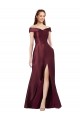 Long Off the Shoulder Formal Satin Bridesmaid Dress / Prom Dress with Thigh-high Slit