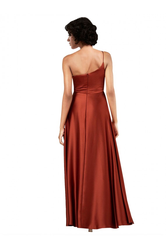 Sophisticated One Shoulder Formal Silky Satin Bridesmaid Dress / Prom Dress with Full Skirt