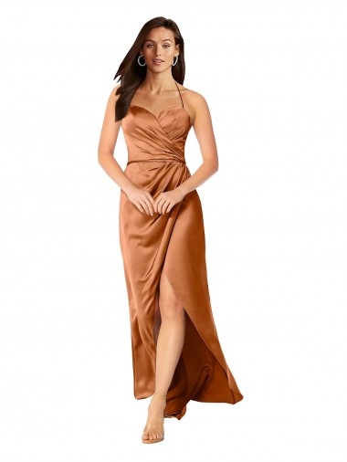 Faux-Wrap Skirt Formal Silky Satin Bridesmaid Dress / Prom Dress