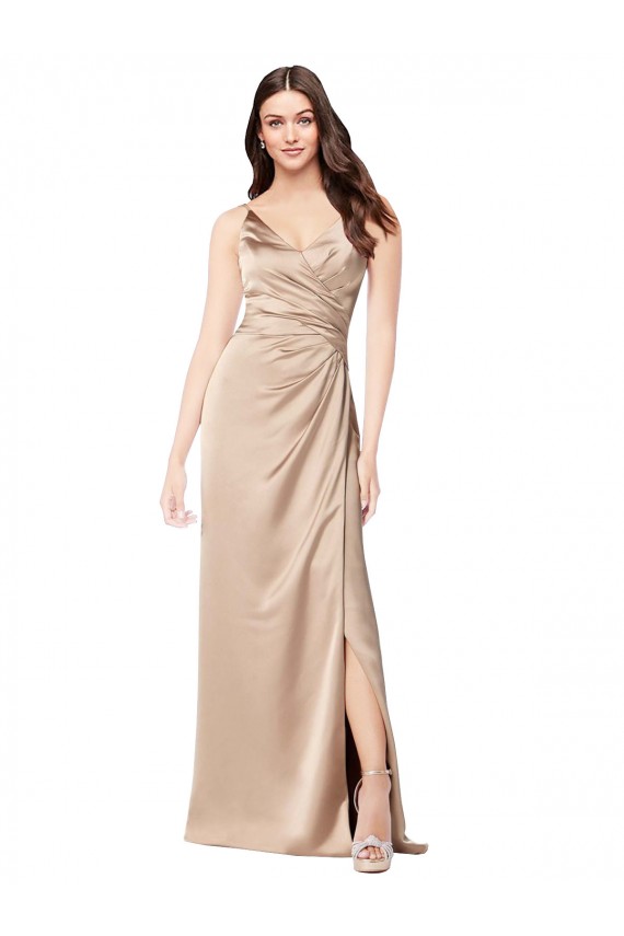 Formal Silky Satin Bridesmaid Dress / Prom Dress with Draped Surplice Bodice