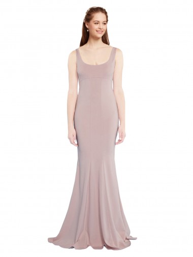 Sleeveless Scoop Neck Fully Lined Formal Crepe Bridesmaid Dress / Prom Dress